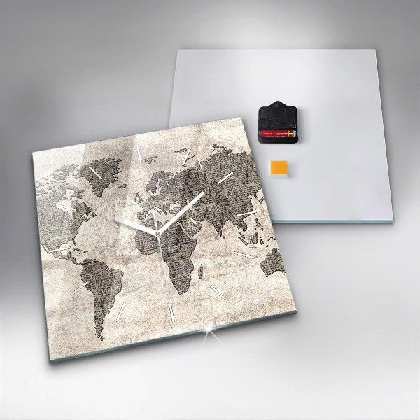 Čtvercové nástěnné hodiny Noviny s mapou světa