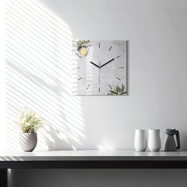 Skleněné hodiny čtvercové Minimalistické olivy