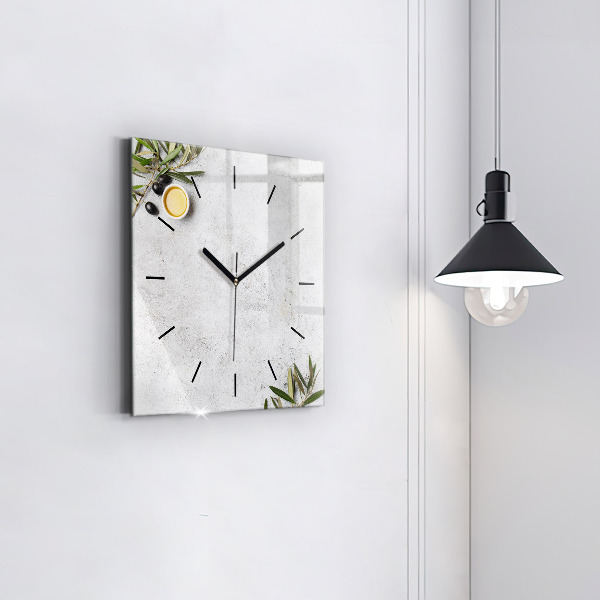 Skleněné hodiny čtvercové Minimalistické olivy