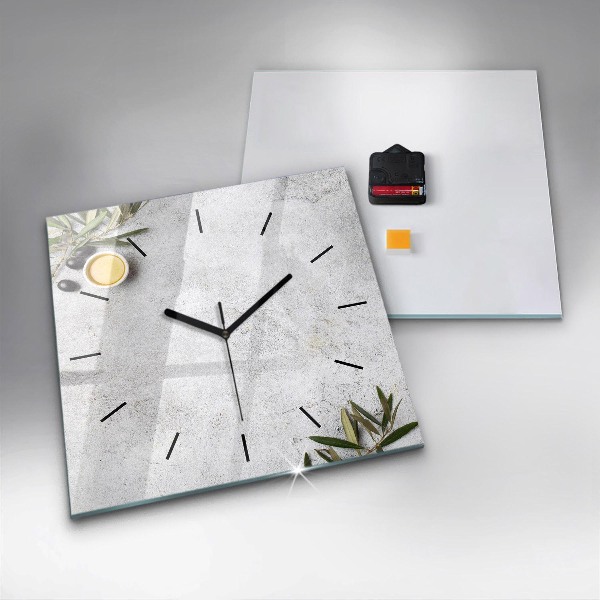 Skleněné hodiny čtvercové Minimalistické olivy