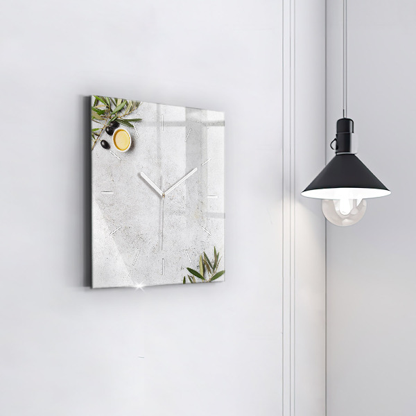 Skleněné hodiny čtvercové Minimalistické olivy