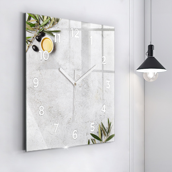 Skleněné hodiny čtvercové Minimalistické olivy