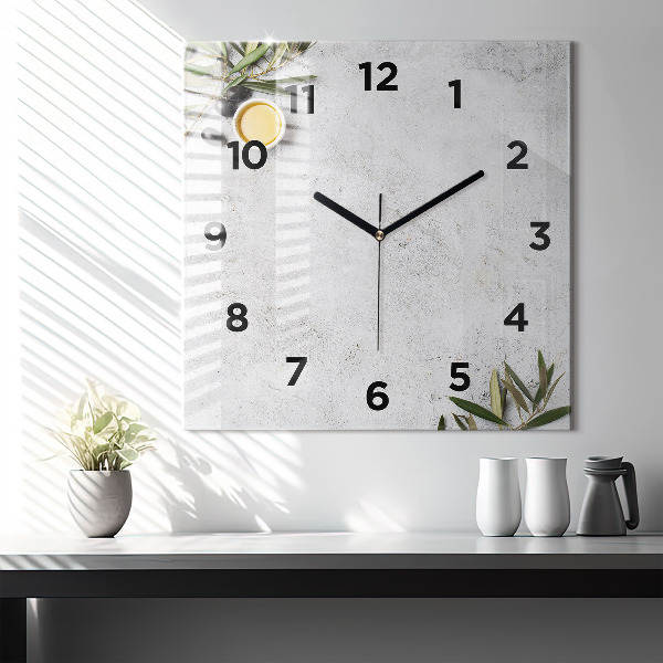 Skleněné hodiny čtvercové Minimalistické olivy