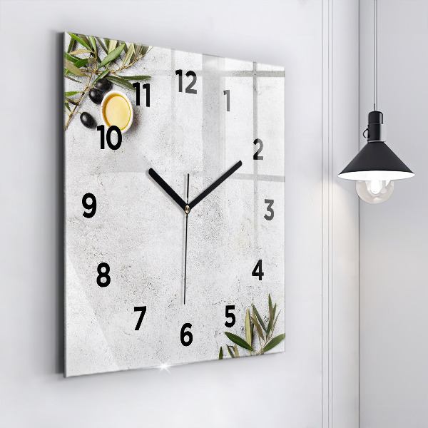 Skleněné hodiny čtvercové Minimalistické olivy
