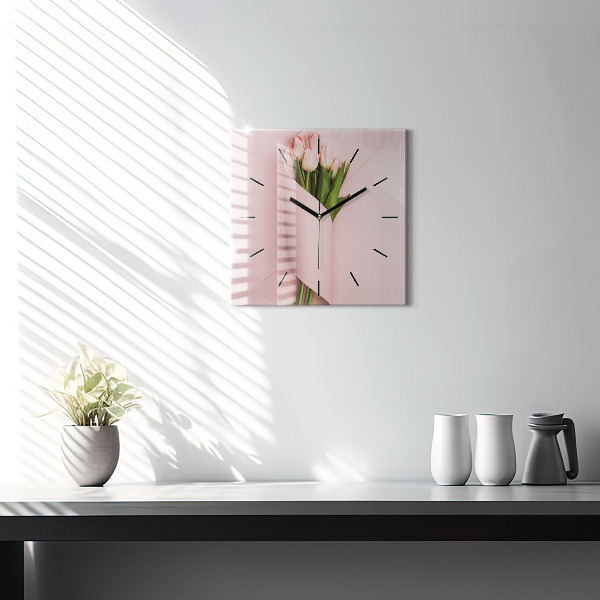 Skleněné hodiny čtvercové Kytice tulipánů