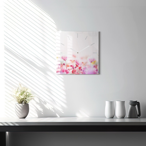 Skleněné hodiny čtvercové Květiny na louce