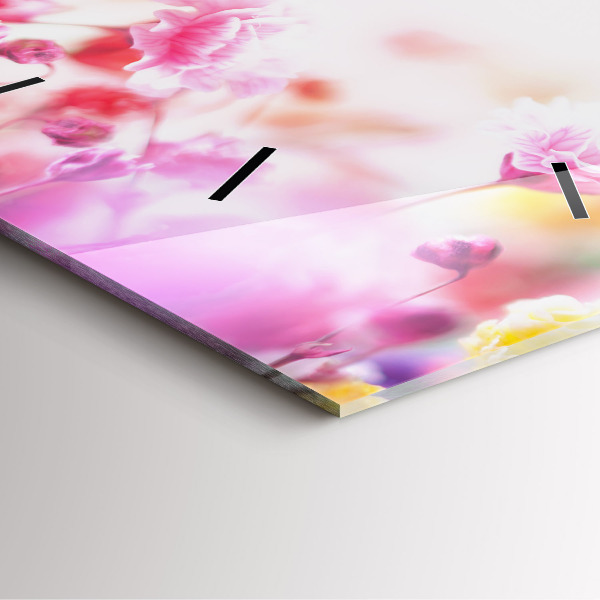 Skleněné hodiny čtvercové Květiny na louce