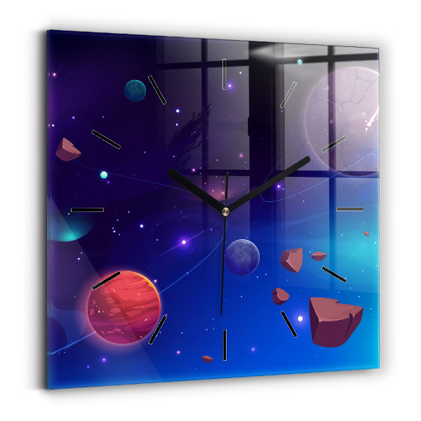 Skleněné hodiny čtvercové Galaxie planet