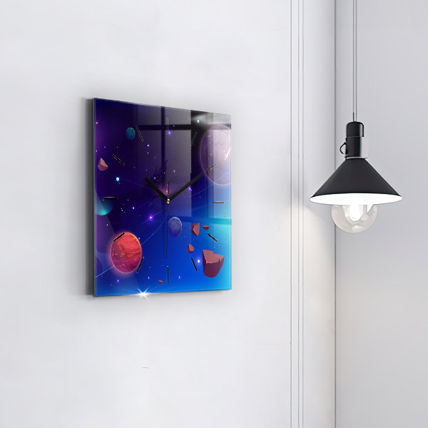 Skleněné hodiny čtvercové Galaxie planet
