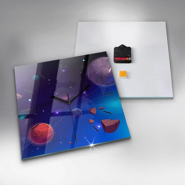 Skleněné hodiny čtvercové Galaxie planet