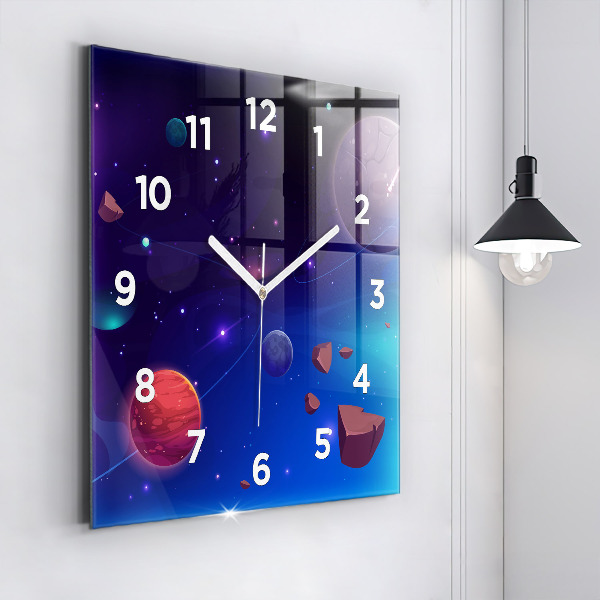 Skleněné hodiny čtvercové Galaxie planet