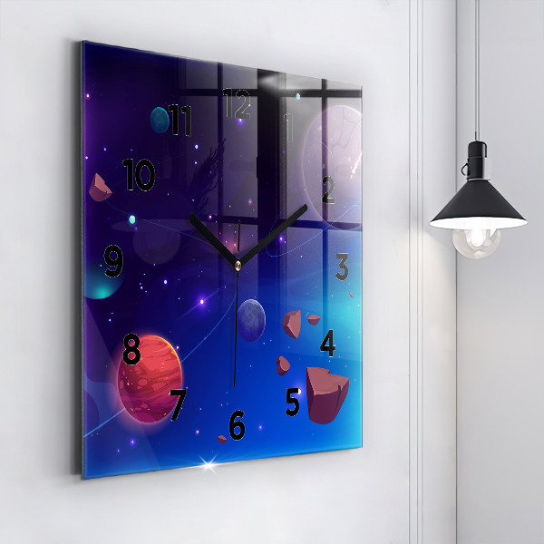 Skleněné hodiny čtvercové Galaxie planet