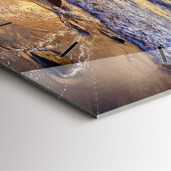 Skleněné hodiny čtvercové Západ slunce na pláži