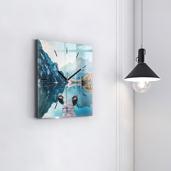Skleněné hodiny čtvercové Lodě na jezeře
