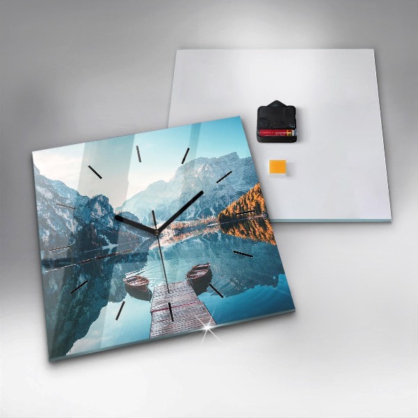 Skleněné hodiny čtvercové Lodě na jezeře