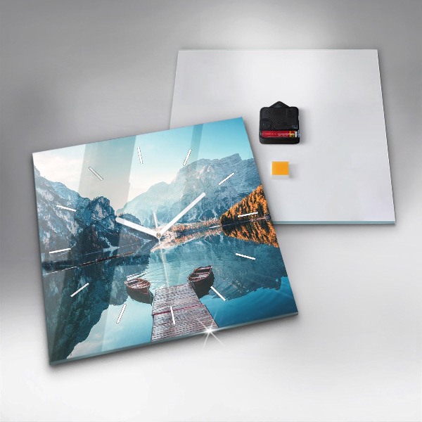 Skleněné hodiny čtvercové Lodě na jezeře