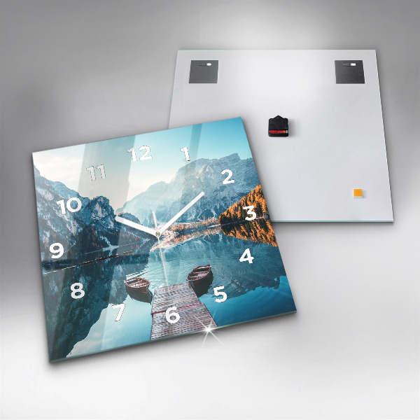 Skleněné hodiny čtvercové Lodě na jezeře