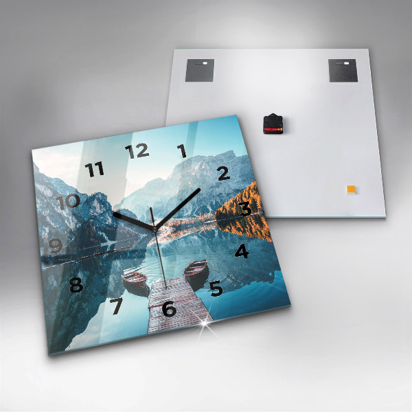 Skleněné hodiny čtvercové Lodě na jezeře