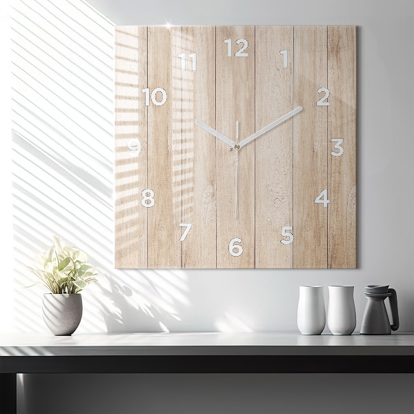Skleněné hodiny čtvercové Dřevěná textura