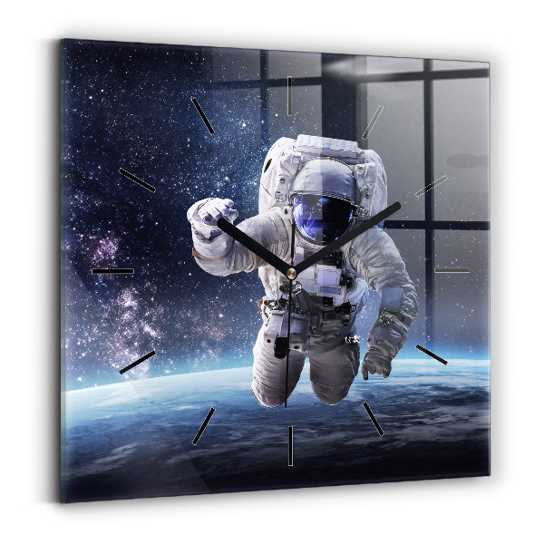 Skleněné hodiny čtvercové Astronaut nad zemí
