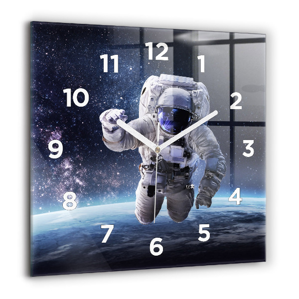 Skleněné hodiny čtvercové Astronaut nad zemí