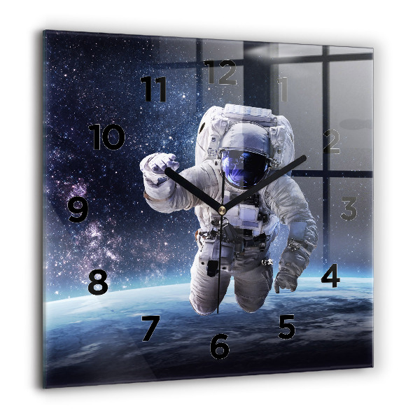 Skleněné hodiny čtvercové Astronaut nad zemí