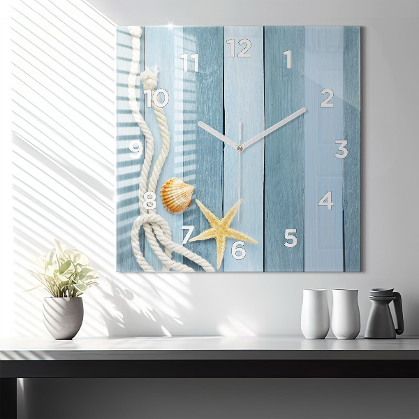 Skleněné hodiny čtvercové Pruhy prken a mušle