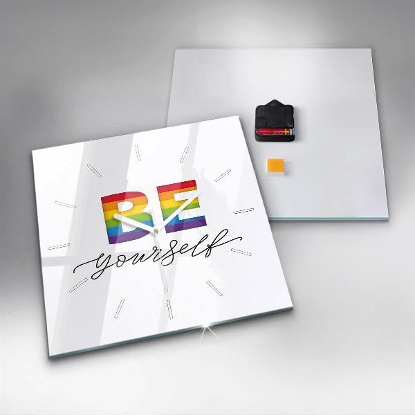 Skleněné hodiny čtvercové Nápis Buď sám sebou