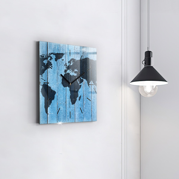 Skleněné hodiny čtvercové Mapa světa na deskách