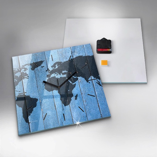 Skleněné hodiny čtvercové Mapa světa na deskách