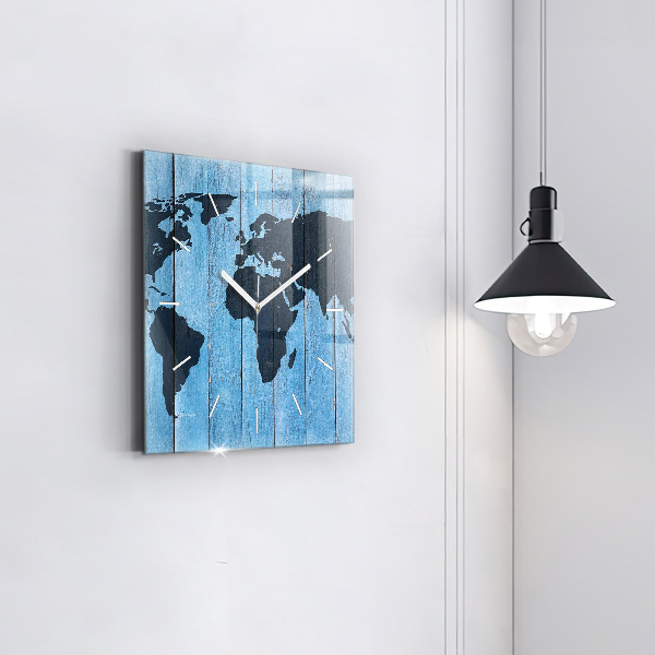Skleněné hodiny čtvercové Mapa světa na deskách