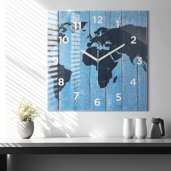 Skleněné hodiny čtvercové Mapa světa na deskách