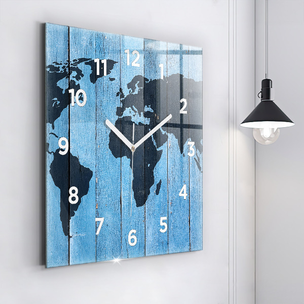 Skleněné hodiny čtvercové Mapa světa na deskách
