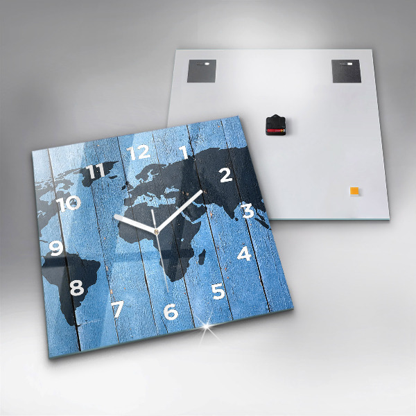 Skleněné hodiny čtvercové Mapa světa na deskách