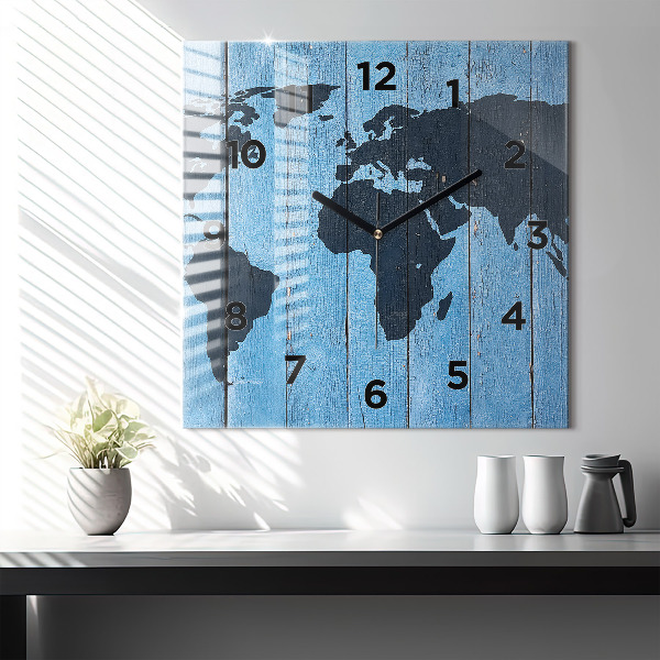 Skleněné hodiny čtvercové Mapa světa na deskách