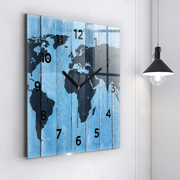 Skleněné hodiny čtvercové Mapa světa na deskách