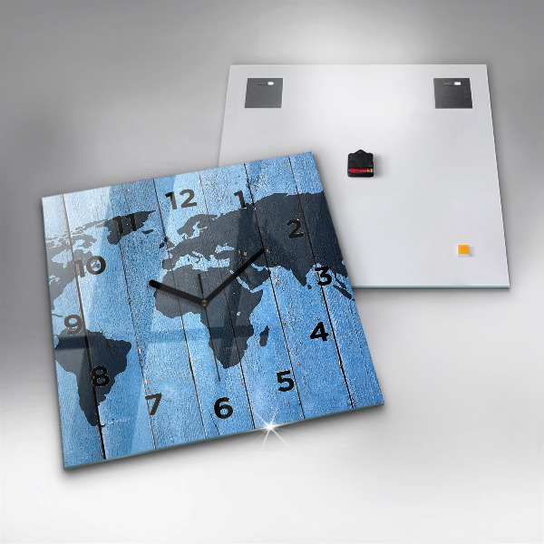 Skleněné hodiny čtvercové Mapa světa na deskách