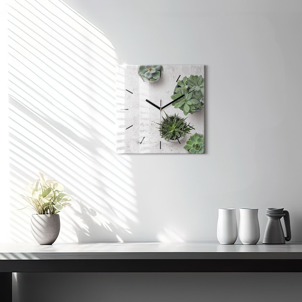 Skleněné hodiny čtvercové Dekorativní rostliny