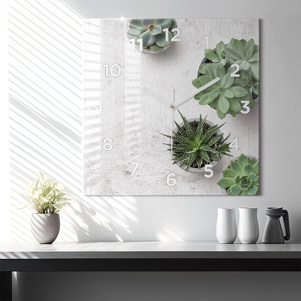 Skleněné hodiny čtvercové Dekorativní rostliny