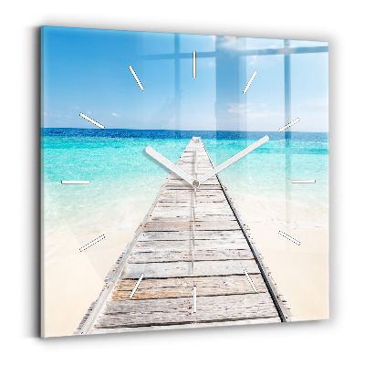 Skleněné hodiny čtvercové Tropický ostrov