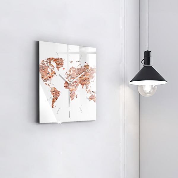 Skleněné hodiny čtvercové Stará cihlová mapa