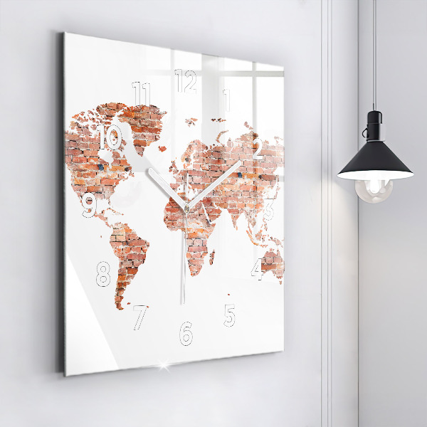 Skleněné hodiny čtvercové Stará cihlová mapa