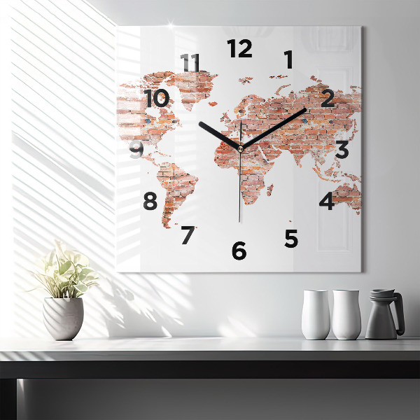 Skleněné hodiny čtvercové Stará cihlová mapa