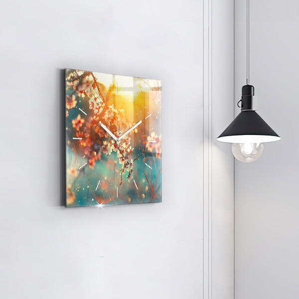Skleněné hodiny čtvercové Jarní květiny