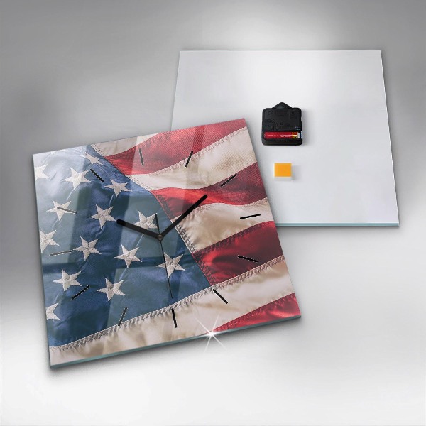 Skleněné hodiny čtvercové Americká vlajka