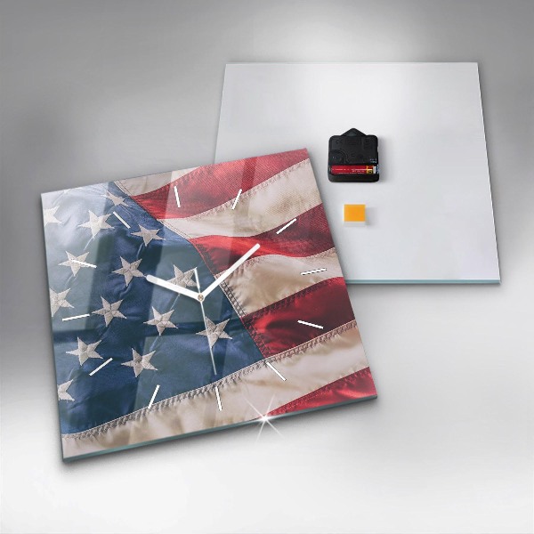 Skleněné hodiny čtvercové Americká vlajka