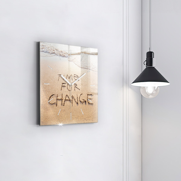 Skleněné hodiny čtvercové Citát na pláži