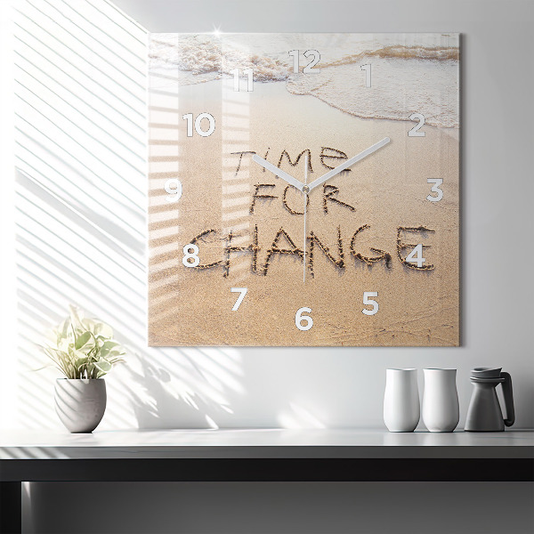 Skleněné hodiny čtvercové Citát na pláži