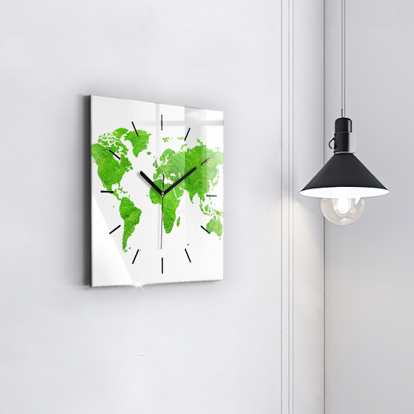 Skleněné hodiny čtvercové Mapa zelené trávy