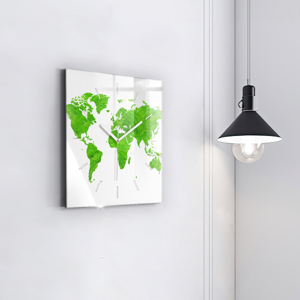 Skleněné hodiny čtvercové Mapa zelené trávy